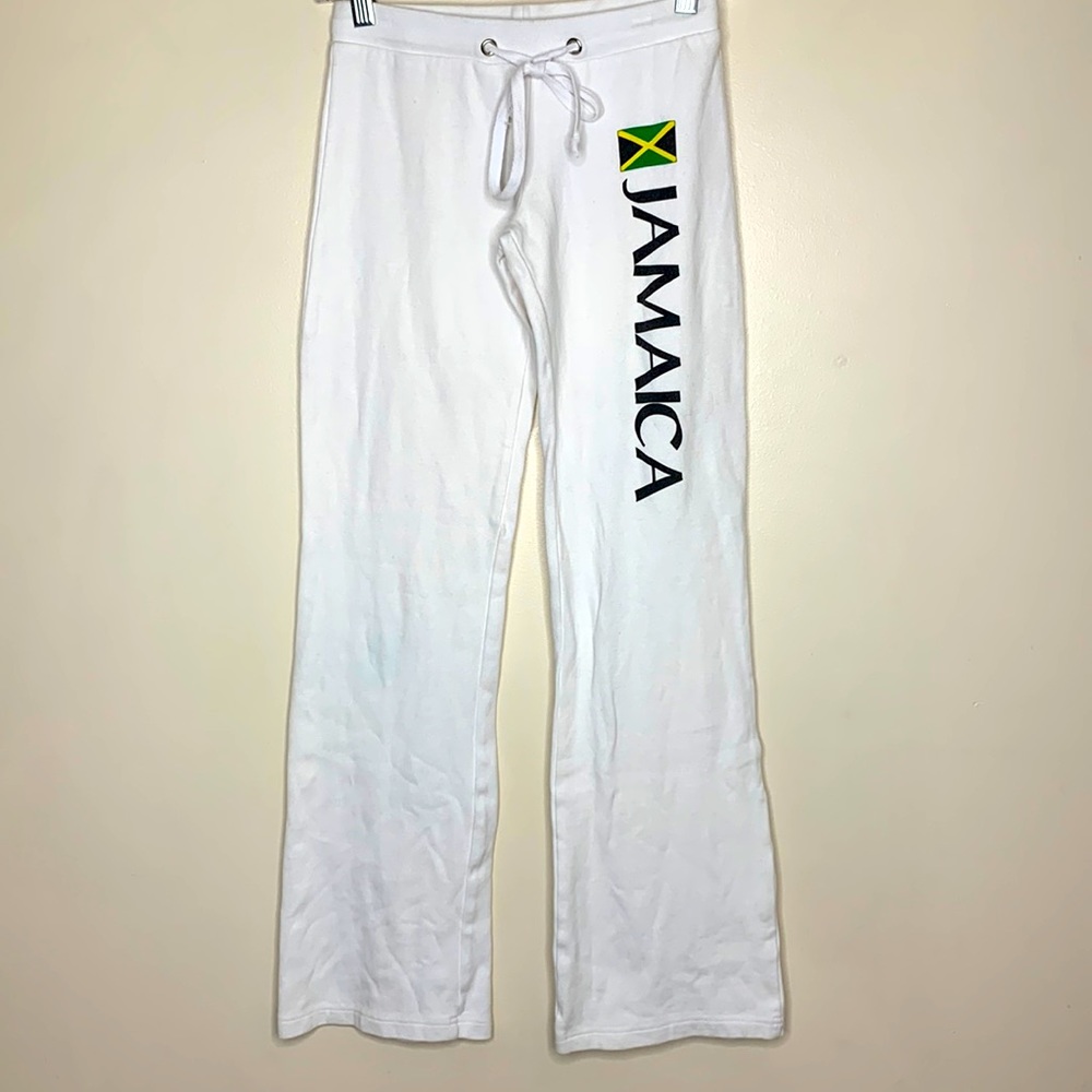 Sun Island |White Drawstring Cotton JAMAICA Wording With Flag Leg Lounge Pants